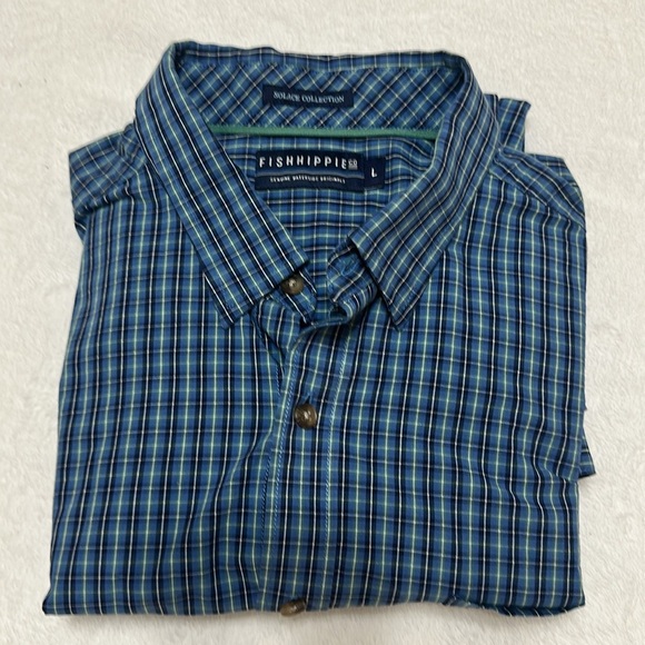 FISHHIPPIE Blue Casual Button Down Shirt with Checkered Pattern - Picture 8 of 8
